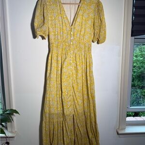 Mango Yellow Pleated Maxi Sundress with V-Neck